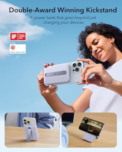 ESR Mag Safe 5,000 m Ah Portable Power Bank with Kickstand – Ultra-Slim 0.6 in Design, 15 W Qi2 Certified Fast Charger for i Phone 16/15/14/13/12 – Includes 20 W USB-C Charging Cable for Effortless Power On-the-Go