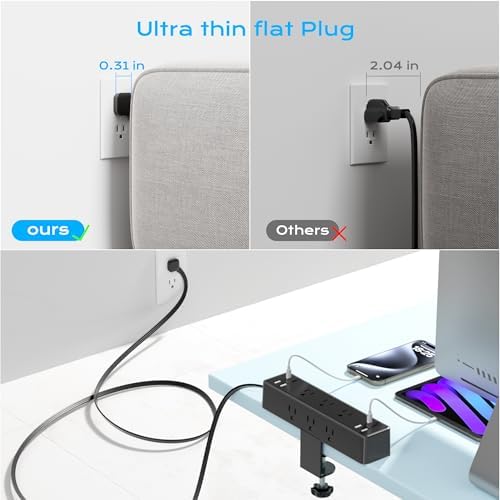 Revolutionize Your Workspace with ACOZVIN 17-in-1 Desk Clamp Power Strip – 40 W Fast Charging Hub, 9 AC Outlets & 8 USB Ports (4 USB-C) for Ultimate Device Connectivity, 10 ft Flat Plug Surge Protector Perfect for Home Office Efficiency and Safety