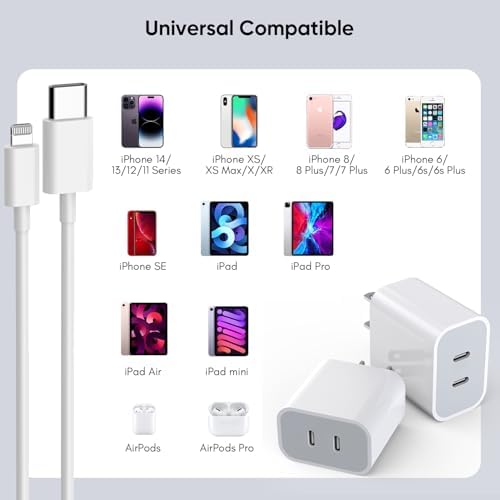 20 W Dual-Port Fast Charger for i Phone 15/16 Pro Max – 2-Pack with 10 FT USB-C Cables | High-Efficiency Charging Adapter for i Pad Pro/Air | Compact & Lightweight Design for Ultimate Portability and Performance