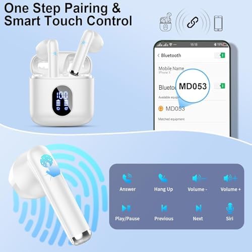Cutting-Edge Bluetooth 5.4 Wireless Earbuds with 30-Hour Battery Life – Advanced ENC Noise Cancellation for Crystal-Clear Calls, IP7 Waterproof Protection, and Immersive 3 D Bass Audio – Sleek Dark Blue Design Perfect for Music Aficionados and Professionals – Includes LED Charging Case for Effortless Convenience and Compatibility with Android & i OS Devices