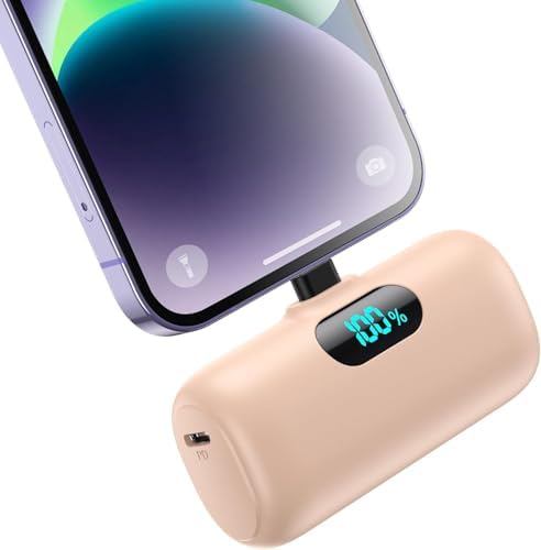 Compact Pink Portable Charger for i Phone – 5000 m Ah PD Fast Charging Power Bank, Lightweight Mini Battery Pack Compatible with i Phone 14/14 Pro Max/13/13 Pro/12 Pro/11/XS/XR/X/8/7/6 – Stylish and Versatile Backup Solution for On-the-Go Power