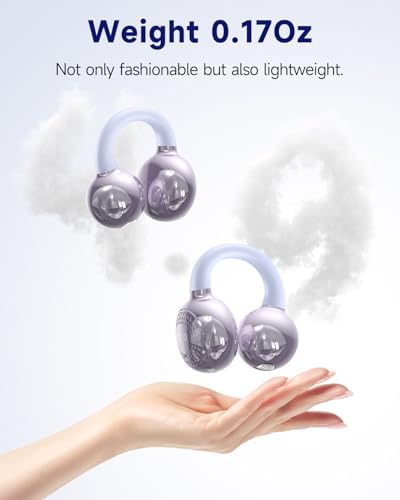 aigo CA05 Open Ear Bluetooth 5.4 Earbuds – Waterproof Wireless Headphones with Clip-On Design, 50 Hours Playtime & Noise Reduction for i Phone, Android, and Laptop – Perfect for Active Lifestyles & Clear Conversations in Vibrant Purple