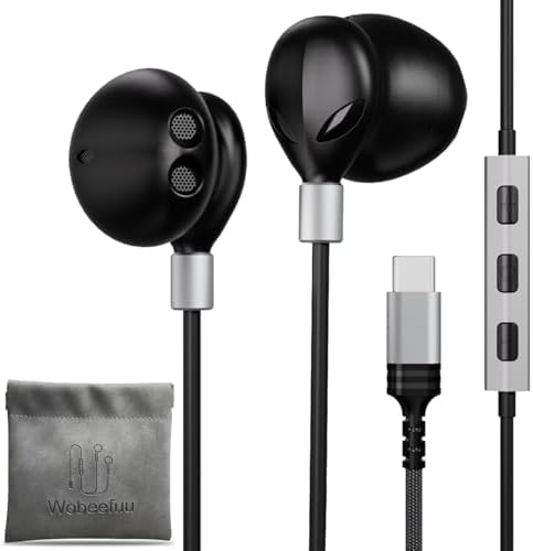 USB C Wired Earbuds for Google Pixel 9 Pro & Samsung Devices – Immersive Hi-Fi Bass Stereo Earphones with Noise Isolation & Built-in Mic for Enhanced Sound Clarity and Comfort – Durable, Lightweight Design Perfect for On-the-Go Listening