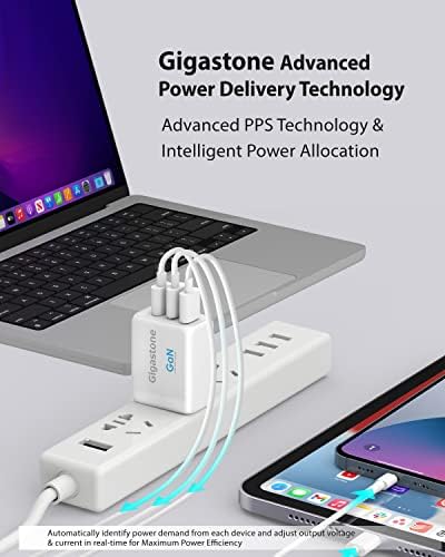 Gigastone 65 W Ga N USB-C Charger: High-Speed Travel Adapter with Intelligent Power Allocation for Mac Book, i Phone 16/15, Galaxy S24 & More – Compact, Foldable Design for Ultimate Portability & Multi-Device Charging Efficiency