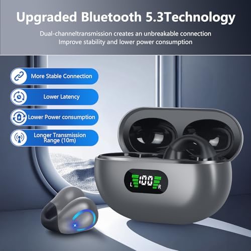 Revolutionary Bluetooth 5.3 Open Ear Bone Conduction Earbuds with IPX7 Waterproof Design – Perfect Fitness Ally for Runners and Outdoor Enthusiasts, Equipped with LED Charging Case and Integrated Microphone for Seamless Connectivity and Enhanced Safety