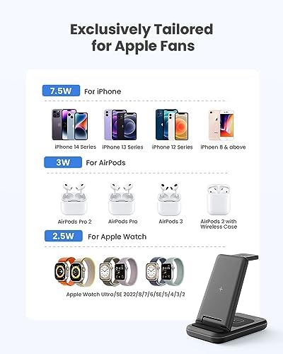 GEEKERA 3-in-1 Foldable Wireless Charging Station for Apple Devices – Fast Charge Your i Phone 16/15/14/13/12/11 Pro Max, Apple Watch Ultra/10/9/SE/8/7/6/5 & Air Pods Pro/4/3/2 with Travel-Friendly Design – Ultimate Multi-Device Charging Solution for Home & On-the-Go Efficiency