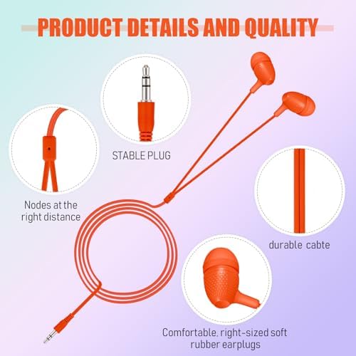 Macarrie 200 Pack Wired Earbuds – Vibrant Classroom & Office Headphones with 3.5 mm Compatibility – Individually Bagged for Hygiene & Seamless Distribution – Lightweight & Durable Design for All-Day Comfort – Ideal for Lectures, Music Listening, and Conference Calls