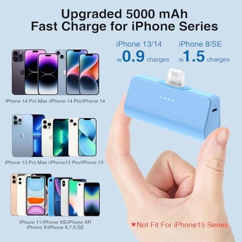 Ultra-Compact 5000 m Ah Portable Charger for i Phone – Fast Charging Power Bank in Purple, Compatible with i Phone 6/7/8/SE/11/XR/12/12 Pro Max/13/13 Pro Max/14/14 Pro Max/14 Plus & i Pad Series, Perfect Travel Companion for On-the-Go Charging