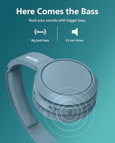 PHILIPS H4205 On-Ear Wireless Bluetooth Headphones – Unleash Your Music with Enhanced BASS Boost, 32 mm Drivers, and 29-Hour Battery Life – Lightweight Comfort and Fast Charging for All-Day Listening in Stylish Blue – Perfect for Commuting, Workouts, and Home Relaxation