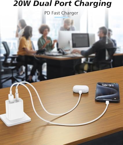 Rapid Dual-Port QC+PD USB C Wall Charger Block with Four 6 FT Cables – Unleash Fast Charging for i Phone 15/16, i Pad Pro, and Samsung Devices – Ideal for Home, Office, and Travel – Universal Compatibility for All Your Power Needs
