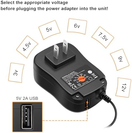 Universal 36 W Adjustable Voltage DC Power Supply with 8 Tips – Multi-Device USB Wall Charger for Phones, Security Cameras, Routers, and LED Lights – Versatile AC Adapter for Seamless Connectivity and Efficient Power Management