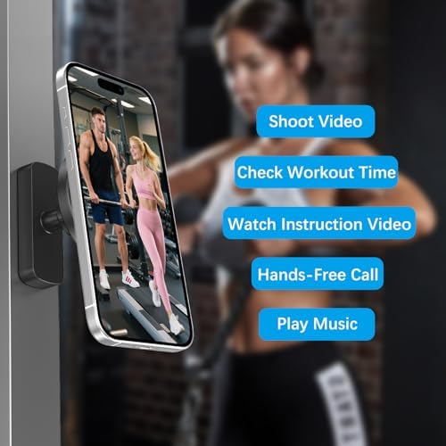 DUEDUE Magnetic Phone Holder for Gym – 360-Degree Rotating Mount, Ideal for i Phone 12-16 Series – Hands-Free Secure Stand for Ultimate Workout Efficiency – Sleek Black Design for Unmatched Accessibility and Viewing Freedom