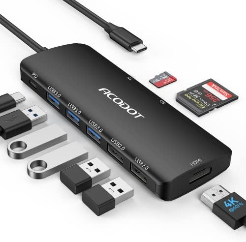 Acodot 9-in-1 USB C Hub: Ultimate 4 K HDMI Adapter with 3 USB 3.0 Ports, SD/TF Reader & 100 W Power Delivery – Stylish Purple Multiport Hub for Mac Book, HP, XPS & More – Boost Your Productivity with Seamless Connectivity and Fast Charging