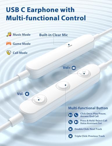 USB Type C Wired Earbuds – Superior Noise Cancelling In-Ear Headphones for i Phone 16 Pro, Samsung Galaxy Z Flip 7 & More – Magnetic Headset with Integrated Microphone for Android and i Pad A16, Pixel 9 – Ultra-Lightweight, Durable Design for Optimal Audio Experience and Long-Lasting Comfort