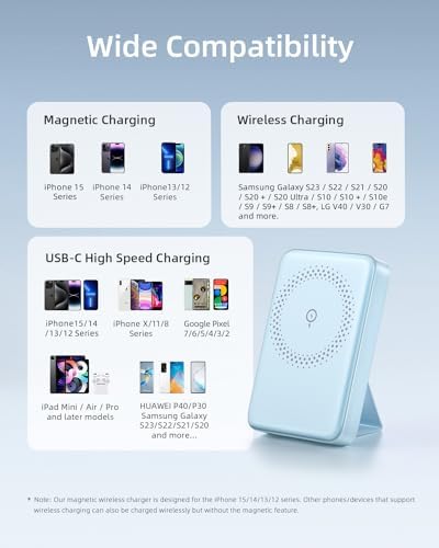 Magnetic Wireless Portable Charger 10,000 m Ah Power Bank with 20 W Fast Charging, Foldable Stand & USB-C Compatibility – Ultimate i Phone 16/15/14/13/12 Series Charging Solution for On-the-Go Convenience