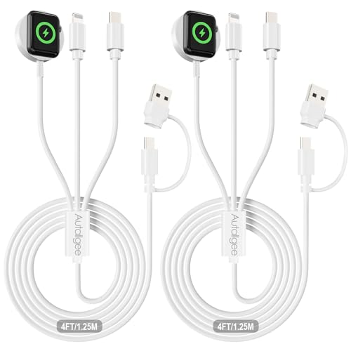 Ultimate 2-Pack USB-C/A Multi Charging Cable Set for i Phone & i Watch – Versatile 3-in-2 Solution for Series 10/Ultra/SE/9/8/7/6/5/4/3/2/1 & i Phone 16/15/14/13/SE/Galaxy S25 – 4 FT Durable Travel Essential with Rapid Charging, Enhanced Compatibility, and Premium Design for Effortless On-the-Go Power Management