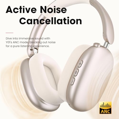 Transform Your Listening Journey with Y01 Wireless Over-Ear Headphones – Advanced Bluetooth 5.3, Superior Noise Cancellation, 48-Hour Battery Life, and Exceptional Comfort in Elegant Pink – Perfect for i OS, Android, Samsung, and PC Enthusiasts Seeking Seamless Audio Bliss