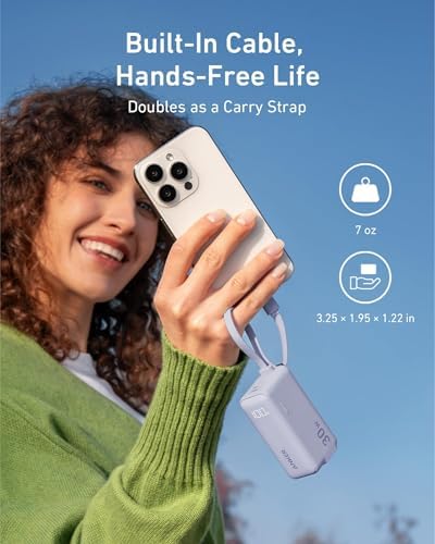 ANKER 3-in-1 Portable Power Bank with USB-C Charger Block – 5,000 m Ah Fast Charging Battery Pack with Built-in Cable and Foldable AC Plug for i Phone 15, Galaxy, Mac Book – Ultra-Compact Design for Ultimate Convenience and Speed