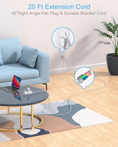 25 Ft Heavy-Duty Extension Cord with Surge Protection – One Beat Flat Plug Power Strip Featuring 6 Outlets & 3 USB Ports (Including USB-C) for Ultimate Device Connectivity in Home, Office, or Dorm Room – Enhanced Flexibility and Rapid Charging Solution