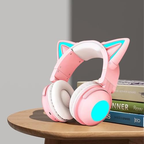Cute Cat Ear LED Bluetooth Headphones – Stylish Over-Ear Wireless & Wired Audio Headset for Music Lovers, Perfect for Travel & Everyday Use (Black)