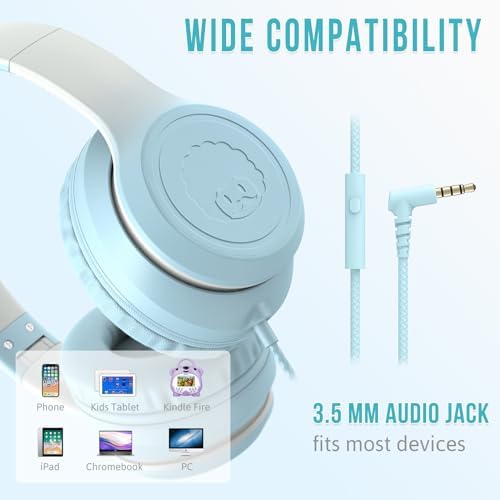Rockpapa L22 Purple Over-Ear Headphones for Kids & Women – Lightweight, Foldable, and Durable Wired Design with Built-In Microphone for Clear Hands-Free Communication, Perfect for School, Travel, and Daily Use – High-Quality Stereo Sound and Tangle-Free Cord for Seamless Audio Enjoyment