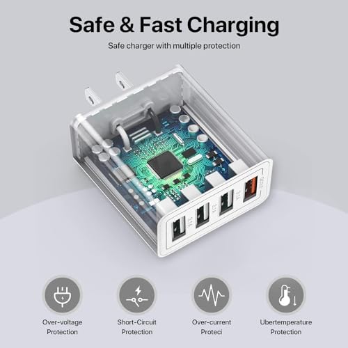 Revolutionize Your Charging Routine with Our 4-Port USB Wall Charger – Ultra-Fast QC 3.0 Adapter for i Phone 12-15, LG, Google Pixel & More – Compact, Reliable Power Solution for Home and On-the-Go Charging