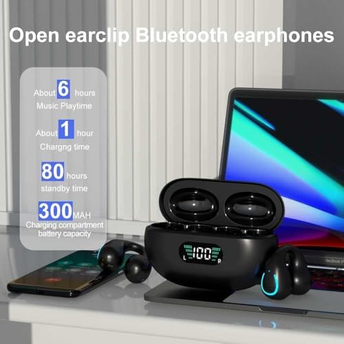 Experience Freedom with Obbug Bluetooth 5.3 Open Ear Wireless Earbuds – 80 Hours of Playtime, IPX4 Waterproof for Ultimate Performance, Lightweight Design Perfect for Running, Workouts, and Outdoor Adventures (Black)