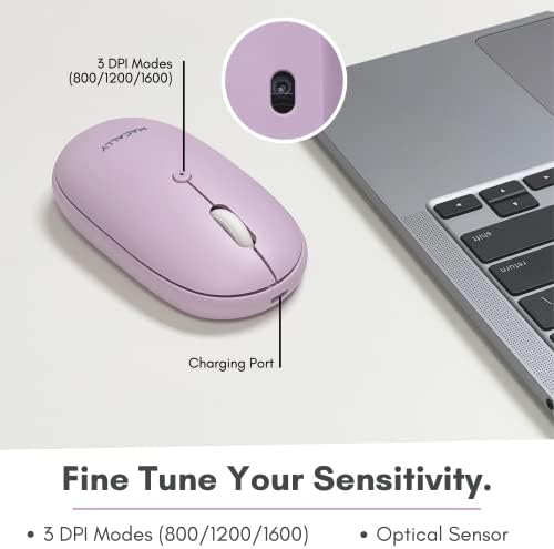 Sleek Macally Wireless Bluetooth Mouse – Rechargeable, Ergonomic Design for Mac & PC – Ultra-Quiet Clicks Perfect for Home, Office & Travel – Enhanced Compatibility with Mac Book Air/Pro, i Mac & Windows Laptops – Experience Comfort & Efficiency in Every Click