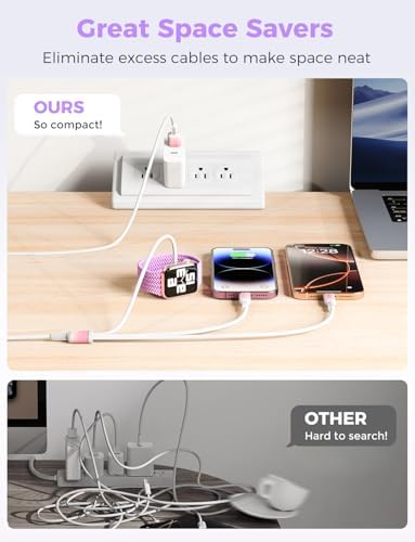Chic Purple 3-in-1 USB Charging Cable for Women – 4 FT Multi-Device Charger for i Phone 14, 15, 16 & Apple Watch Ultra/SE/10-1 | Stylish Travel Essential Perfect for Tech Lovers and Thoughtful Gifting
