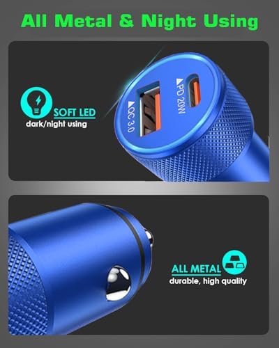 i Phone 14 Dual Port Fast USB C Car Charger | Apple MFi Certified 38 W Quick Charge Adapter with 2 Lightning Cables | Sleek Metal Design for Optimal Durability and Compatibility with i Phone 14, 13 Pro Max, Mini, 12, 11 & Air Pods | Reliable On-the-Go Power Solution for Busy Lifestyles