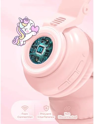 Magical Pink Unicorn Wireless Headphones for Kids – Foldable Over-Ear Design with Built-In Microphone, Volume Limiting for Hearing Safety & Universal Compatibility – Ideal Gift for Unicorn Enthusiasts on Birthdays or Holidays