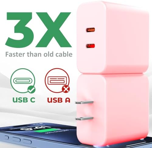 40 W Dual-Port USB-C Fast Charger for i Phone 15/16/14/13/12/11 Pro Max & Samsung – High-Speed Compact Charging Block with Power Delivery & Quick Charge for Home and Travel Efficiency
