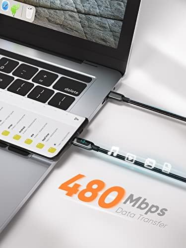 6.6 FT USB C to USB C Cable with LED Wattage Display – High-Speed 100 W PD Charging & Data Transfer, Durable Braided Design for i Pad, Mac Book, Galaxy S23/S22/S21, Pixel, Steam Deck, PS5 – Ultimate Connectivity Solution in Sleek Black