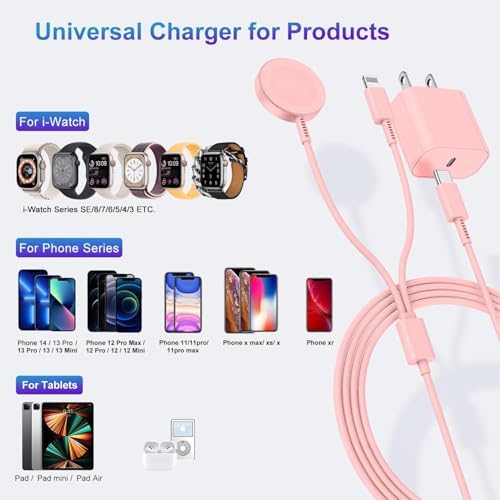 Revolutionary 2-in-1 USB C Charger for Apple Watch & i Phone – 6 FT Magnetic Fast Charging Cable with USB-C Wall Adapter – Compatible with Apple Watch Series 8/7/6/SE/5/4 & i Phone 14/13/12 – Ultimate Convenience & Enhanced Durability for On-the-Go Charging Solutions