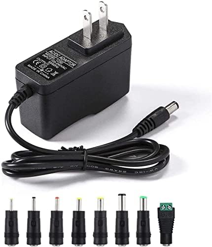 Universal 12 V 2 A AC Adapter Power Supply with 8 Interchangeable Tips – Reliable 2000 m A Charger for LED Strips, CCTV Cameras, GPS Devices, Routers, and Bluetooth Speakers – 6 ft Durable Power Cord for Optimal Device Connectivity and Performance