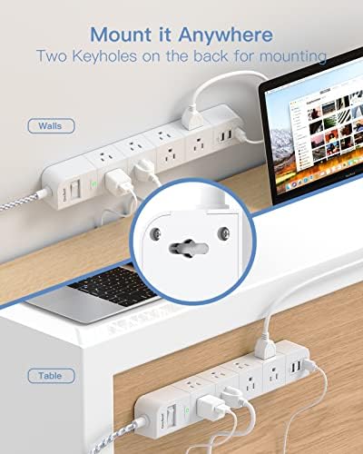 15 ft Heavy-Duty Extension Cord with Surge Protection | 8 AC Outlets & 3 Fast USB Ports | Flat Plug Wall Mount Power Strip for Home & Office | ETL Certified Charging Station for Safe, Efficient Device Management
