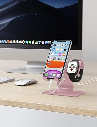 Upgrade Your Charging Station with the OMOTON 2-in-1 Desktop Stand for i Phone & Apple Watch – Sleek Anti-Scratch Holder Compatible with i Phone 16/15/14/13/12 & Apple Watch Series 9/8/SE2/7/6/5/4/3/2 (38-45 mm) – Multi-Angle Viewing, Space-Saving Design, and Non-Slip Base for Ultimate Convenience in Home or Office – Essential Tech Accessory for Organized Living