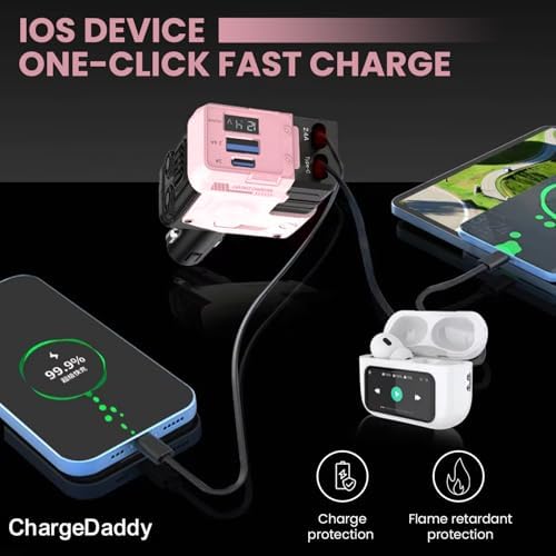 Versatile 4-in-1 Retractable Car Charger – 120 W Fast Charging Solution with USB & Type-C Ports in Chic Pink for Ultimate Device Compatibility and Clutter-Free Convenience