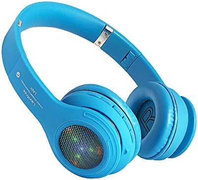 Vibrant Kids Bluetooth Wireless Headphones – LED Light-Up Design for Fun Audio Adventures | Volume-Limiting for Safe Listening at 85 d B | Foldable & Portable with Built-in Mic, FM Radio, Micro SD Support – Ideal for Tablets, Phones, and PCs (Blue) – Unleash the Joy of Sound with Safety and Style
