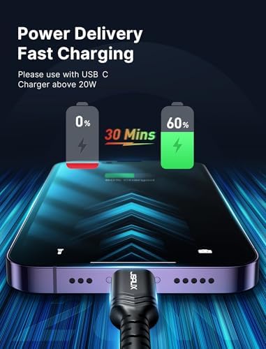 JSAUX 6 FT USB C to Lightning Cable – Apple MFi Certified Fast Charging Cord for i Phone 14/13/12 Series – Durable Braided Nylon, Tangle-Free Design, Vibrant Red – Optimal Compatibility & Speed for Seamless Connectivity