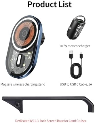 Wireless Charging car Phone Holder for Toyota Land Cruiser Prado 250 J250 LC250 2024 2025 Accessories 8/12.3 inch Screen Fixed Clip,360° Rotation car Phone Mount Compatible with MagSafe – Enhanced Compatibility and Speed