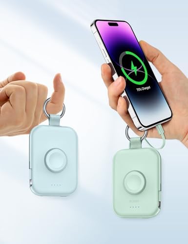 Compact RORRY 5000 m Ah Portable Charger Power Bank with Integrated Cables – Sleek Keychain Battery Pack for i Phone 16/15/14/13/12 and Apple Watch Ultra Series, Ultimate Travel Companion with Fast Charging and Modern Design
