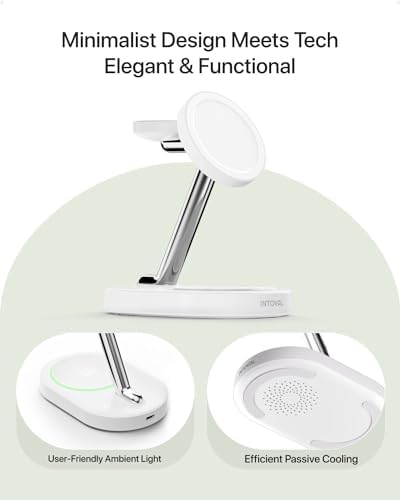 Intoval 3-in-1 Magnetic Wireless Charging Station for i Phone 16/15/14/13, Apple Watch & Air Pods – Fast, Sleek & Space-Saving Design for Effortless Charging | Enhanced Compatibility & Safety Features in Elegant Black Finish