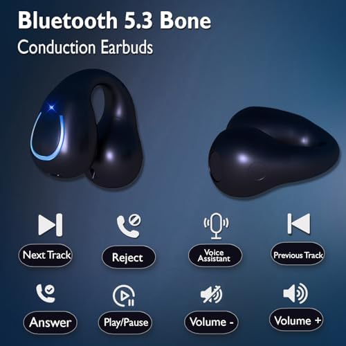 Open Ear Bone Conduction Bluetooth Headphones – Waterproof Sports Earphones with Secure Earhooks, Integrated Hands-Free Microphone, and Wireless Charging Case for Active Lifestyles and Enhanced Safety Awareness