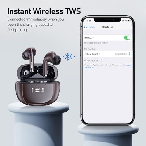 Premium Wireless Earbuds with Bluetooth 5.3 – Deep Bass Stereo Sound & IP67 Waterproof for Ultimate Durability – True Wireless Design with LED Power Display Charging Case – Perfect for Sports, Workouts, and Leisure Listening – Enhanced Compatibility & Clear Calls with Built-in Microphone – Elevate Your Audio Experience with CALCINI