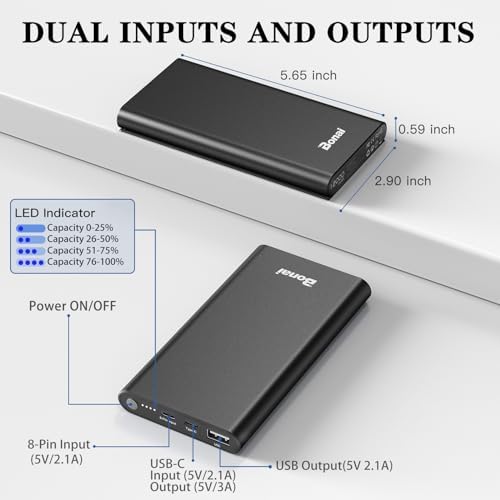 BONAI 12,000 m Ah Portable Power Bank – Ultra-Fast Charging with Dual USB-C Ports for i Phone 15/14/13/12, Galaxy Android, and i Pad – Sleek, Lightweight Design for On-the-Go Convenience and Enhanced Device Compatibility