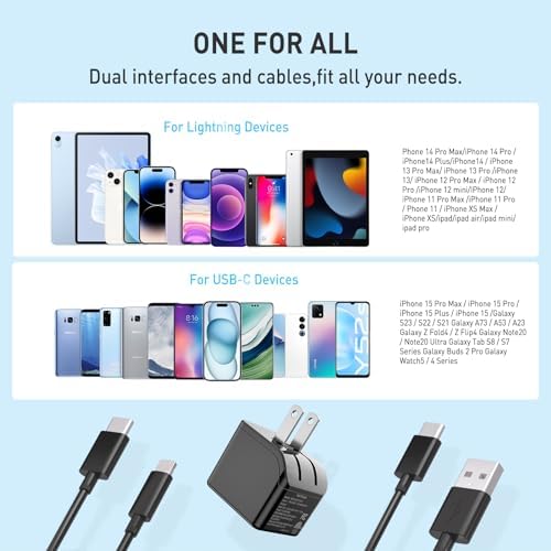 Ultra-Fast i Phone Charger Bundle – MFi Certified 6 FT USB-C to Lightning Cable with 20 W PD3.0 Quick Charge Block for Rapid Power Delivery – Compatible with i Phone 14, 13, 12, SE, 11 Pro Max, XS, XR & i Pad – Durable, Compact Design for Everyday Use