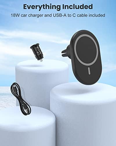 Magnetic Wireless Car Charger for i Phone 14/13/12 Series – Joy Geek Air Vent Mount with 18 W Fast Charging and Mag-Safe Compatibility in Ink Black – Effortless Attachment, Enhanced Safety, and Sleek Design for Ultimate Convenience on the Road