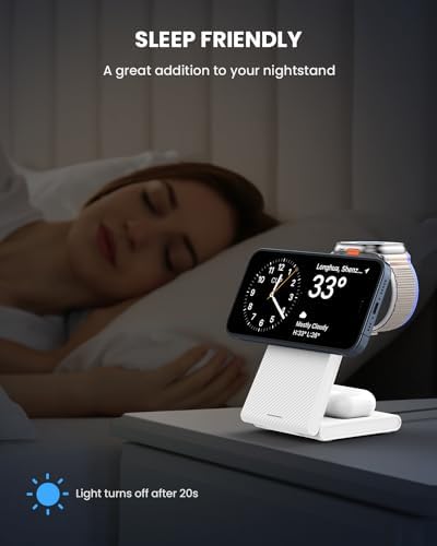 Magnetic Wireless Charging Station for i Phone 15/14/13/12 Pro Max & Apple Devices – Joy Geek 3-in-1 Fast Charger Pad for i Phone, Apple Watch Ultra 9-2, and Air Pods – Compact Design with Enhanced Compatibility and Secure Magnetic Alignment