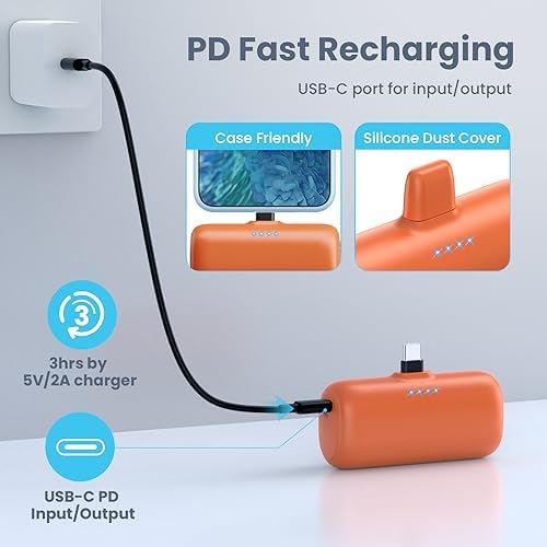 Ultra-Compact 5200 m Ah USB C Power Bank – Fast Charging Mini Portable Charger for i Phone 16/16 Plus/15/15 Plus/15 Pro Max, Galaxy S25/S24, i Pad, and Android Devices – Essential Power Solution for On-the-Go Charging